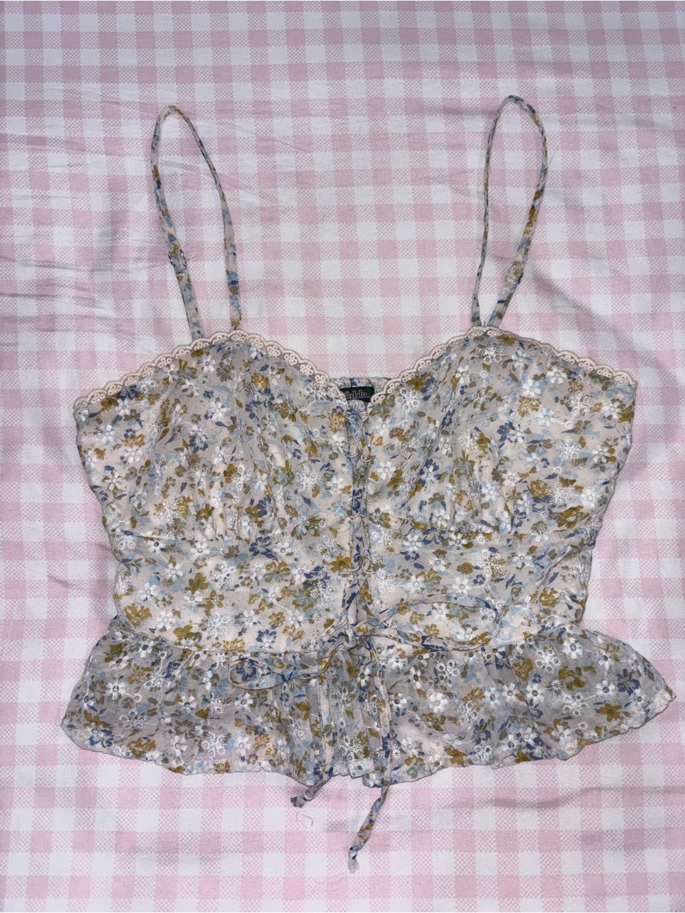 wild fable Cream Floral Lace-Trim Peplum Cami with Blue Accents